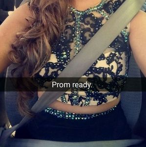 Black Sequined Two Piece prom dress